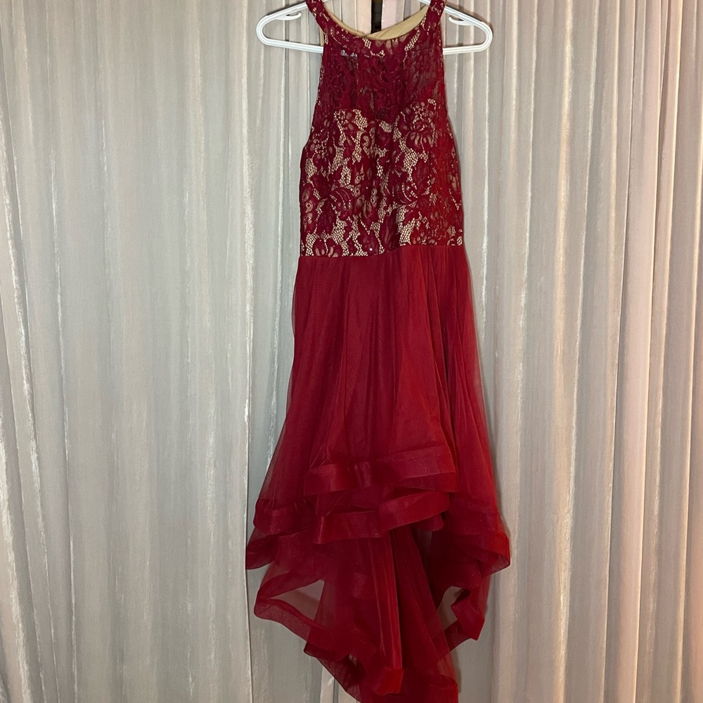 Elegant Red Lace High Low Formal Dress NWT